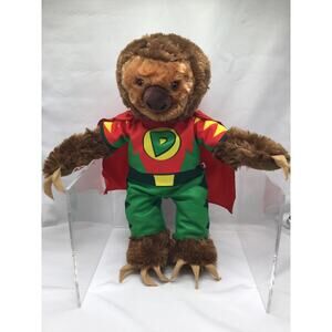 Vintage Build-A-Bear Sloth Retired 2016 with "D" suit and cape